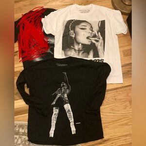 2 Ariana Grande Concert tour Graphic T-Shirts Bundle - Black and White